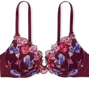 Victoria's Secret Burgundy Floral Embroidered Demi Bra